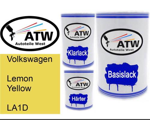 Volkswagen, Lemon Yellow, LA1D: 500ml Lackdose + 500ml Klarlack + 250ml Härter - Set, von ATW Autoteile West.